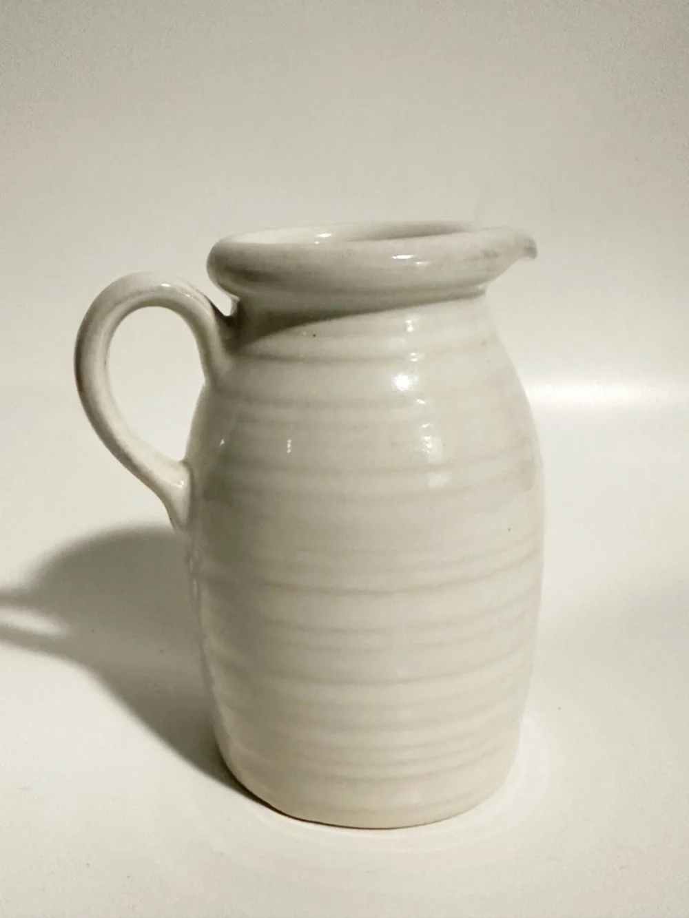 Crate & Barrel White Ceramic Pitcher Ribbed Stoneware Jug Portugal